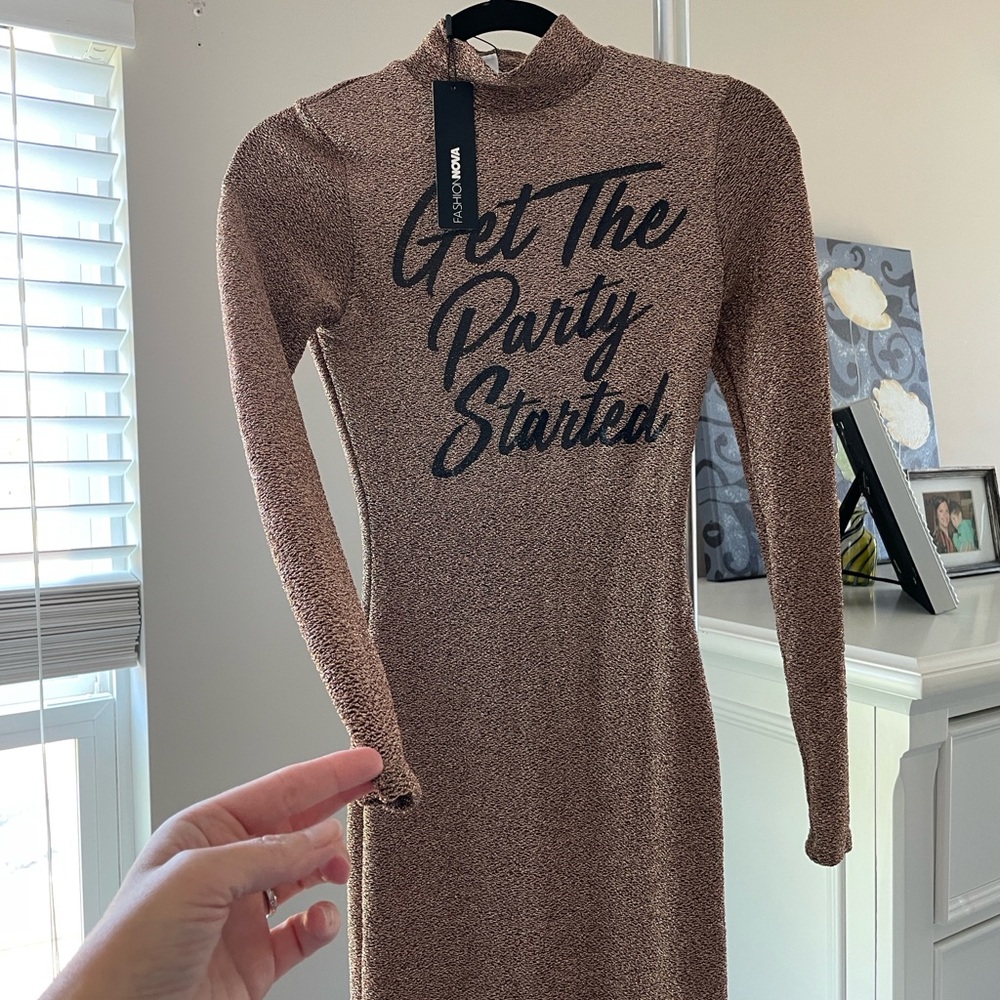 Gold Long Sleeve Party Dress